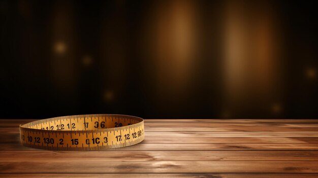 Photo measuring tape on a wooden table background