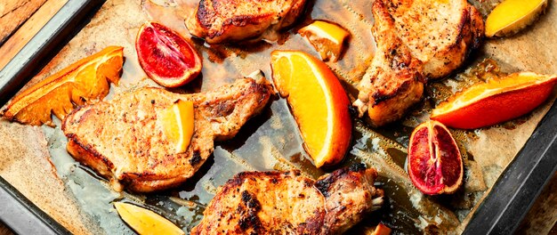 Meat baked with citrus marinade