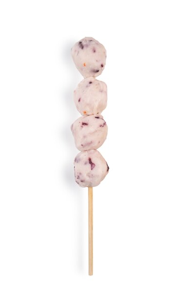 Meat ball squid stick on isolated white background