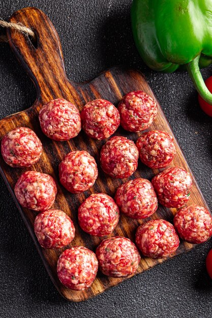 Meat balls ground raw meat ground pork, beef, lamb cooking meal
food snack on the table copy space