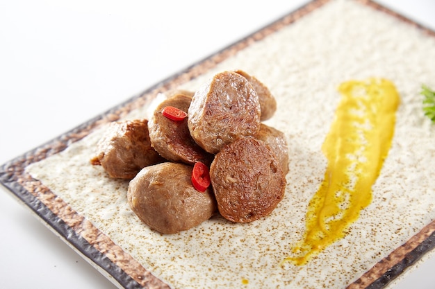 meat balls with plate on white background