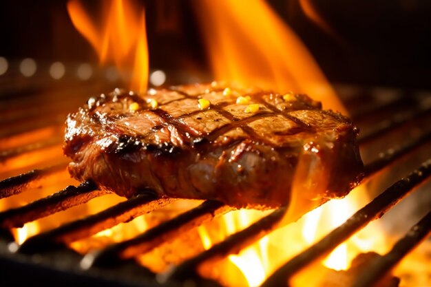 Meat beef steak grilled on fire food bbq and hot grill generative ai