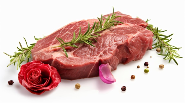 Meat beef with flower isolated on white background