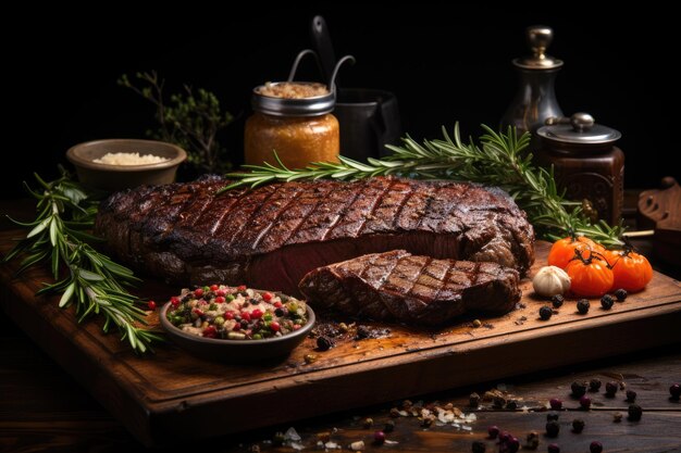 Meat board with grilled picanha and rosemary generative IA