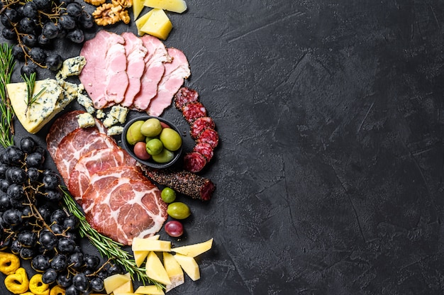 Meat and cheese platter on the table