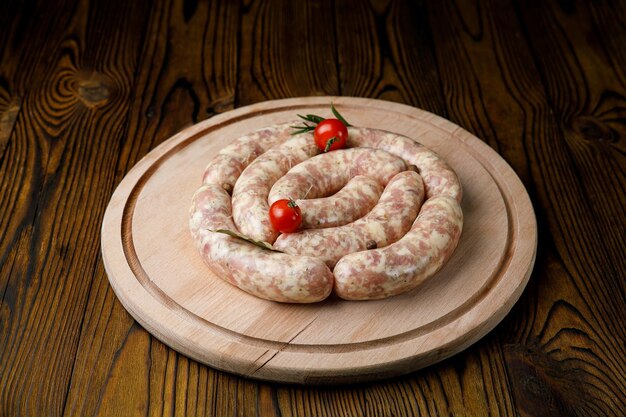 meat culinary products on a wooden board