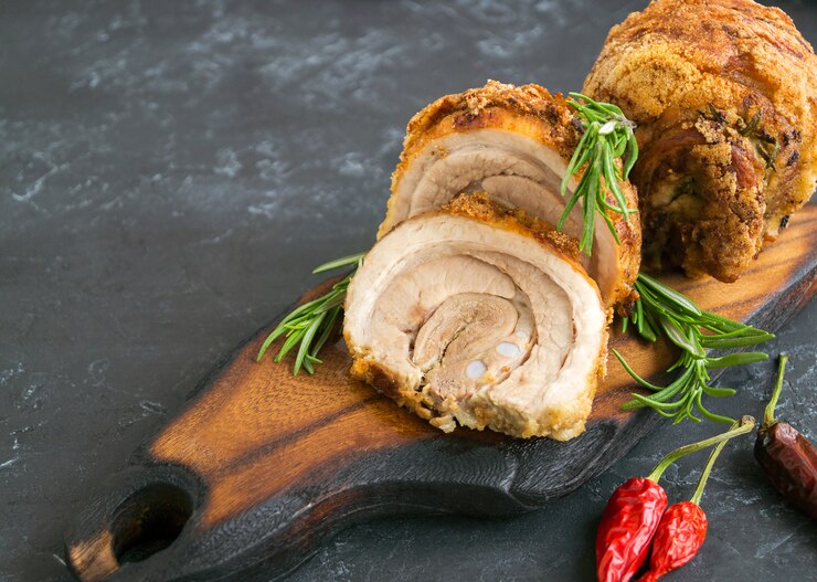 Meat delicacy. pork roll with spices