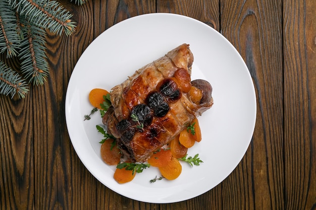 Meat dishes on a wooden table Christmas dinner