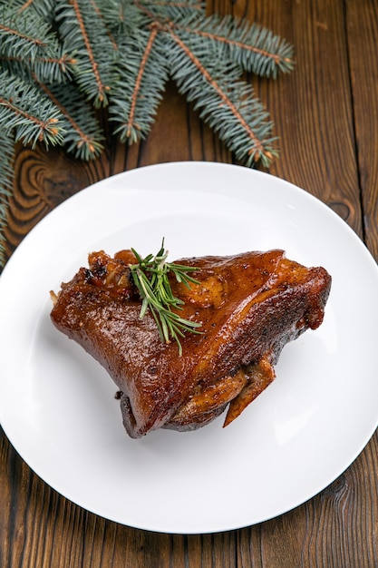 Meat dishes on a wooden table Christmas dinner