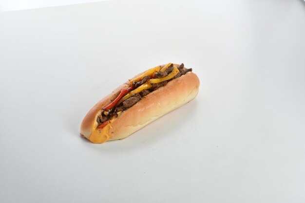 Meat fajita wrap sandwich isolated on white background