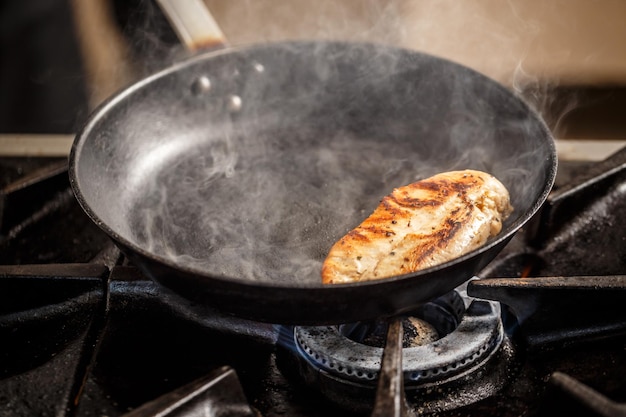 Meat frying in the pan