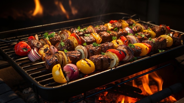 meat and grilled vegetables on the barbecue