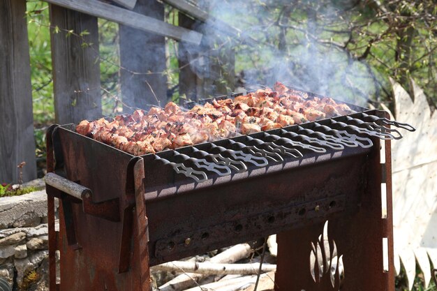 Photo meat is grilled schaschlik barbecue cooking