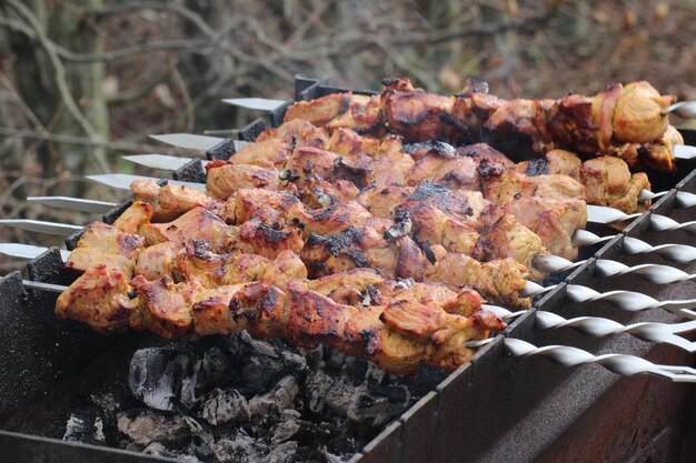 Photo meat is grilled schaschlik barbecue cooking