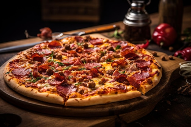 Meat lovers pizza with pepperoni sausage bacon and ham