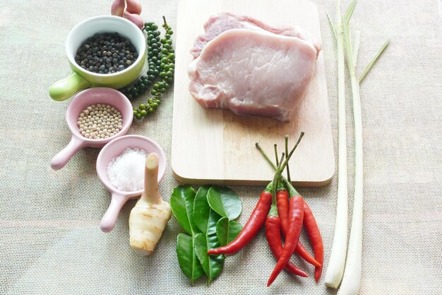 写真 テーブルの上の肉と白い背景