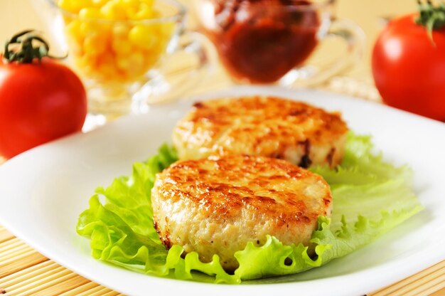 Meat patties on a white plate