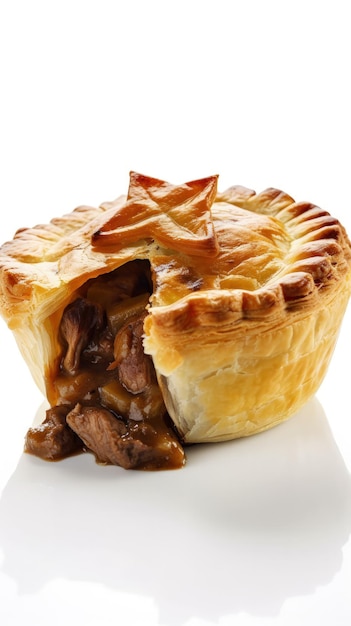 A meat pie with a piece cut out of it generative AI