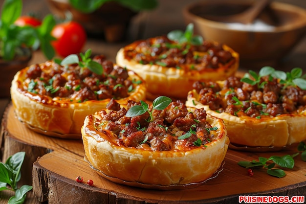 Meat pies from bougie dough on a wooden board