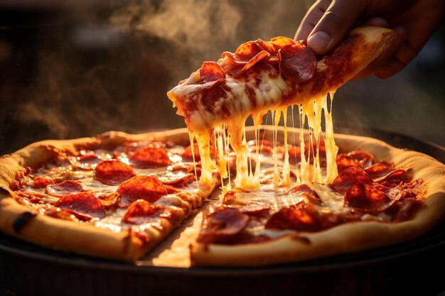 Photo a meat pizza being served at a neighborhood block party