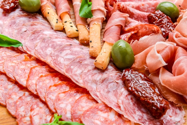 Meat plate with salami sausage, chorizo, parma