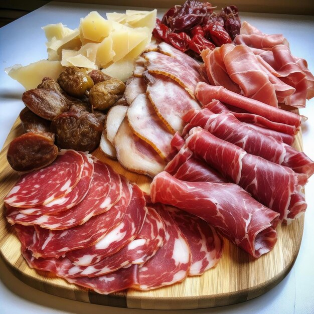 Meat platter with ham salami and prosciutto