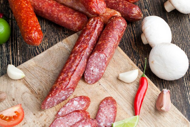 Meat products in the form of sausage with lard