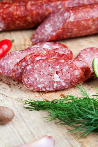 Meat products in the form of sausage with lard