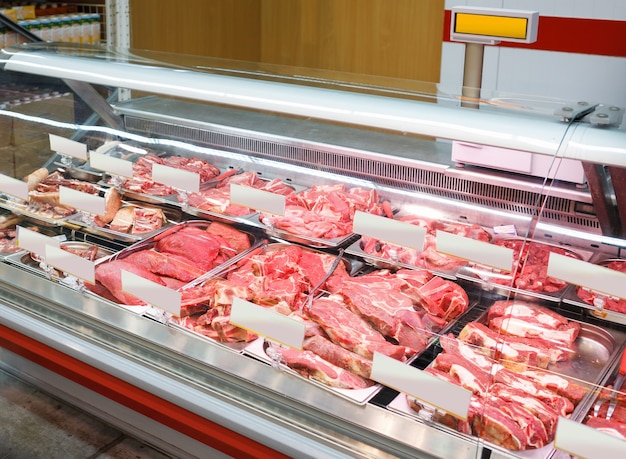 Photo meat products in small butcher shop