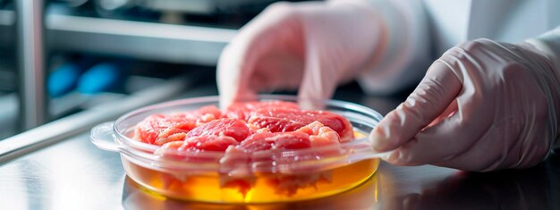 実験室での肉の研究 選択的な焦点