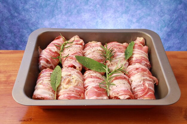 meat roll with bacon ready to cook