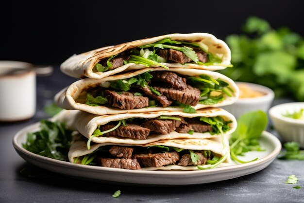 Photo meat rollin pita bread on a plate