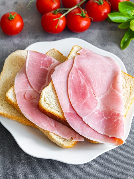 meat sandwich pork ham sausage fresh meal food snack on the table copy space food background