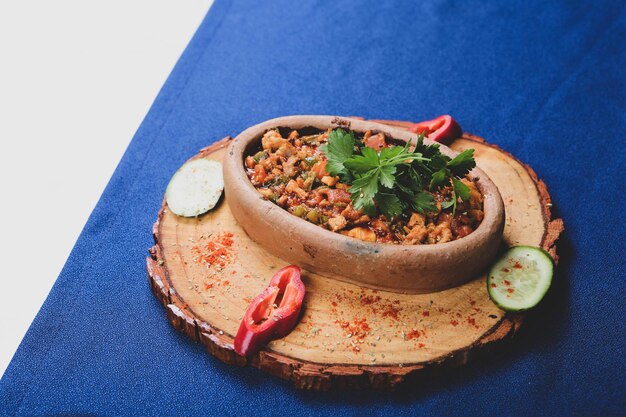 Meat saute in traditional pan  Sac kavurma Turkish Food