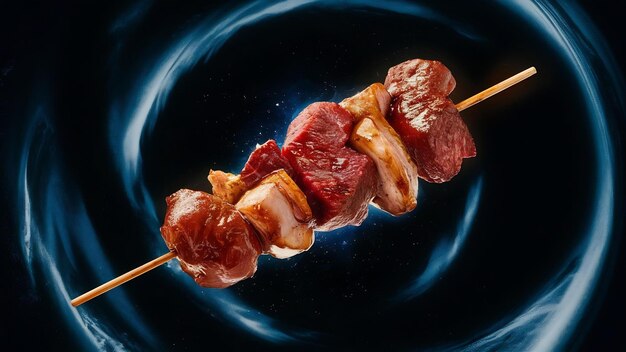 Photo meat skewer on a black space