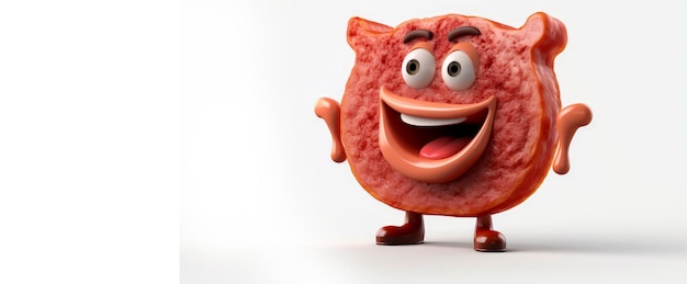 Meat steak with a cheerful face 3D on a white background