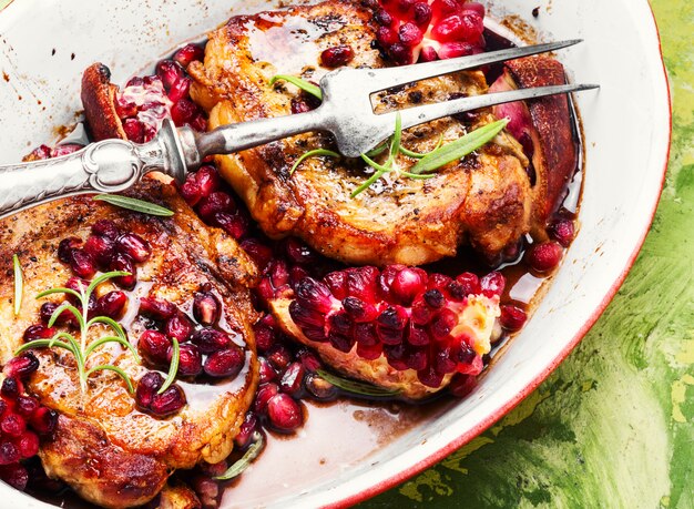 Meat steak with pomegranate