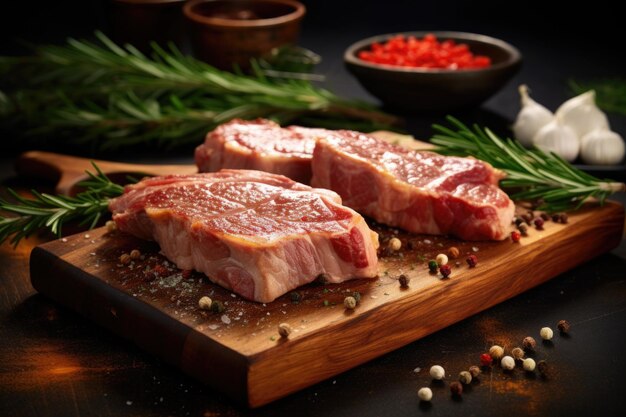 Meat steak with rosemary on a cutting board