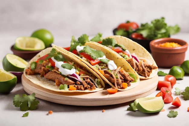 Photo meat and vegetable loaded mexican tacos