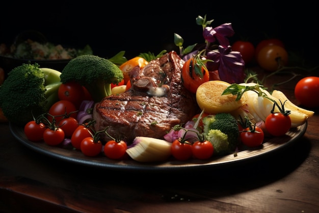 Foto carne con verdure su un piatto