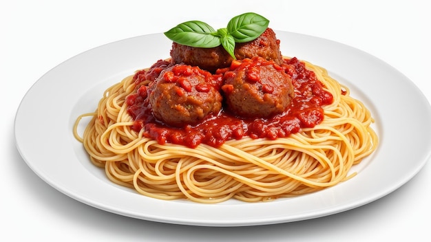 Photo meatball marinara spaghetti isolated on white background