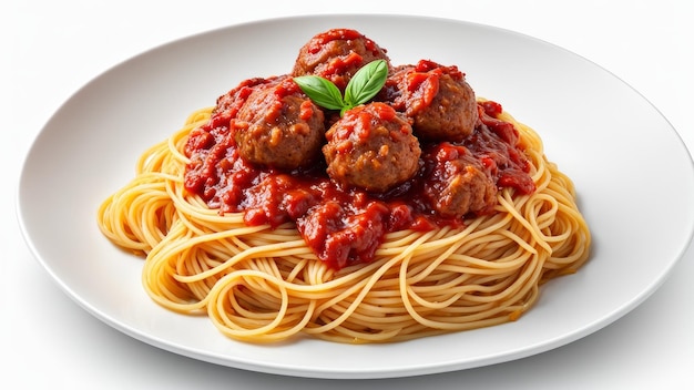 meatball marinara spaghetti isolated on white background