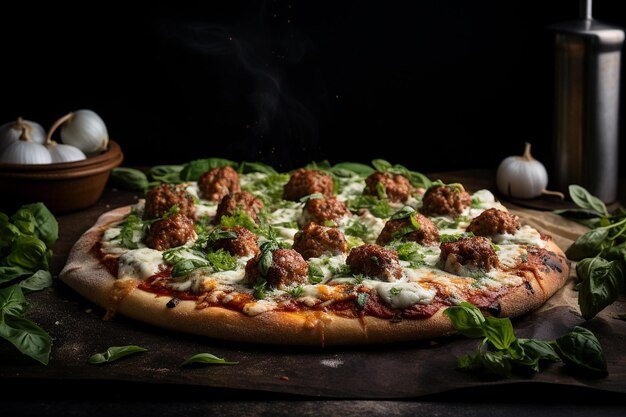 Photo meatball and ricotta pizza bianca