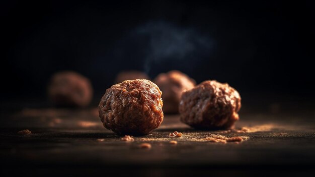 Photo meatball on table of cafe interior with blurred background