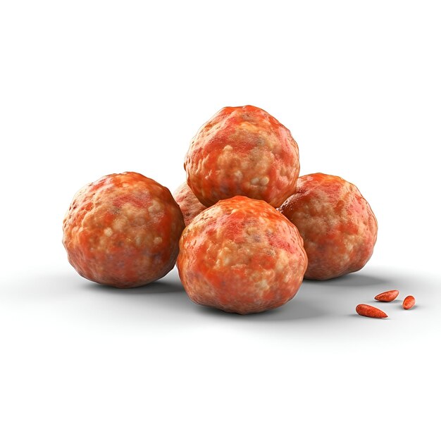 Meatballs isolated on white background 3D rendering Contains clipping path