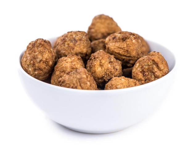 Meatballs isolated on white background selective focus closeup shot