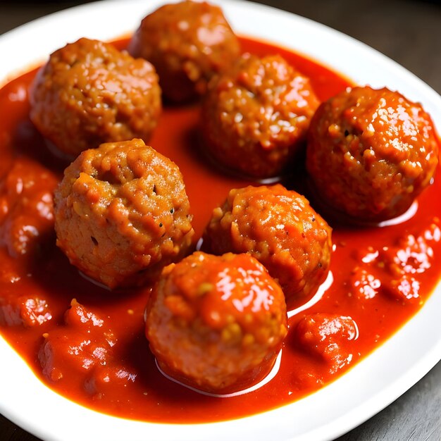 Foto polpette di carne in salsa di pomodoro dolce e acido ia generativa