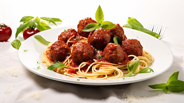 Photo meatballs with spaghetti on a plate