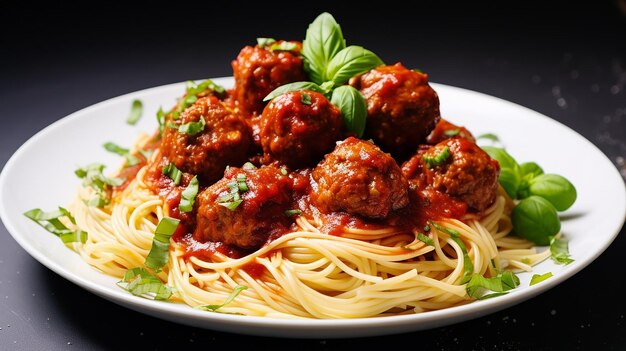 Photo meatballs with spaghetti on a plate