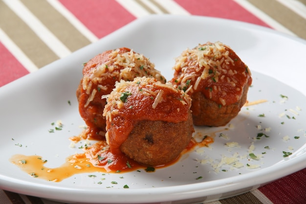 Meatballs with tomato sauce.